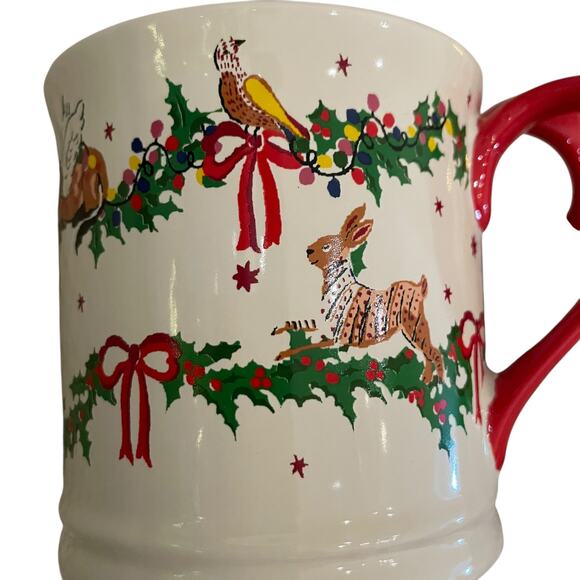 Set of 2 Cath Kidston CHRISTMAS Red Bow Animal Garland Mug Holiday Tea Cup New - Picture 3 of 15